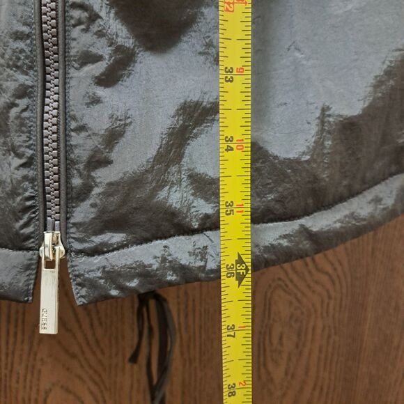 NEW Guess Grace Shiny Crinkle Nylon Parka Jacket Fur Trim Hood Size M Green - Picture 3 of 11